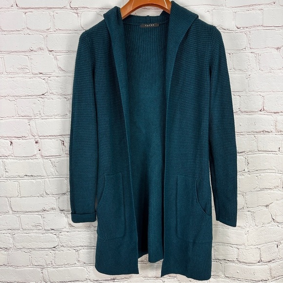 Cyrus Womens Small Hooded Sweater Cardigan Waffle Knit Cozy Grannycore Teal Blue - Picture 3 of 8